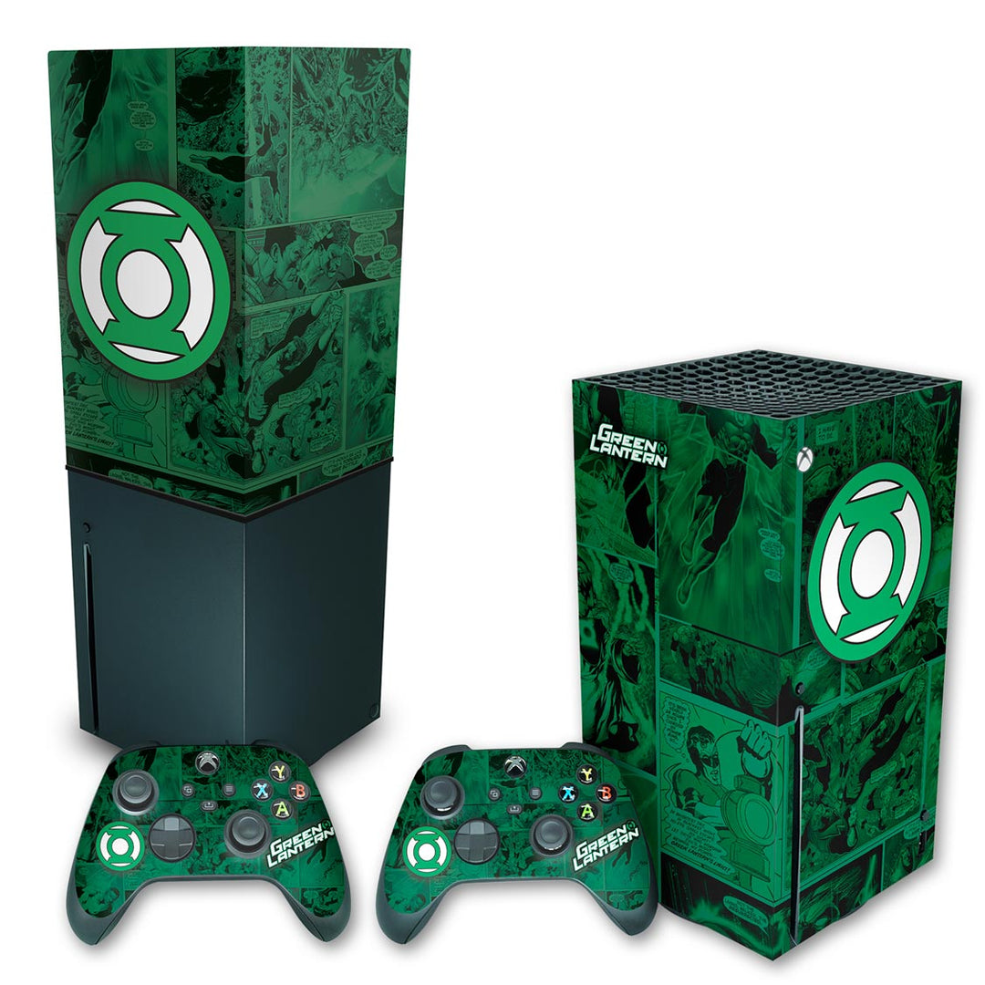 KIT Capa Anti Poeira e Skin Anti-Rage Xbox Series X Vertical - Lanterna Verde Comics - Pop Arte Skins