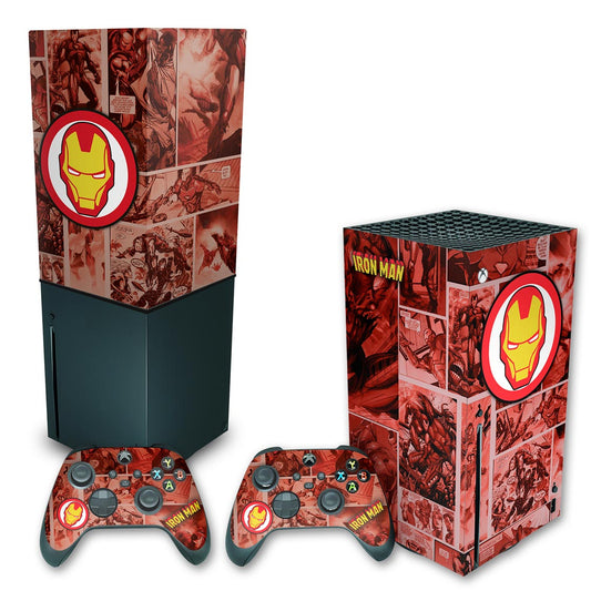 KIT Capa Anti Poeira e Skin Anti-Rage Xbox Series X Vertical - Homem De Ferro Comics