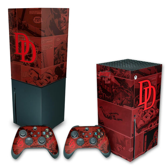 KIT Capa Anti Poeira e Skin Anti-Rage Xbox Series X Vertical - Daredevil Demolidor Comics