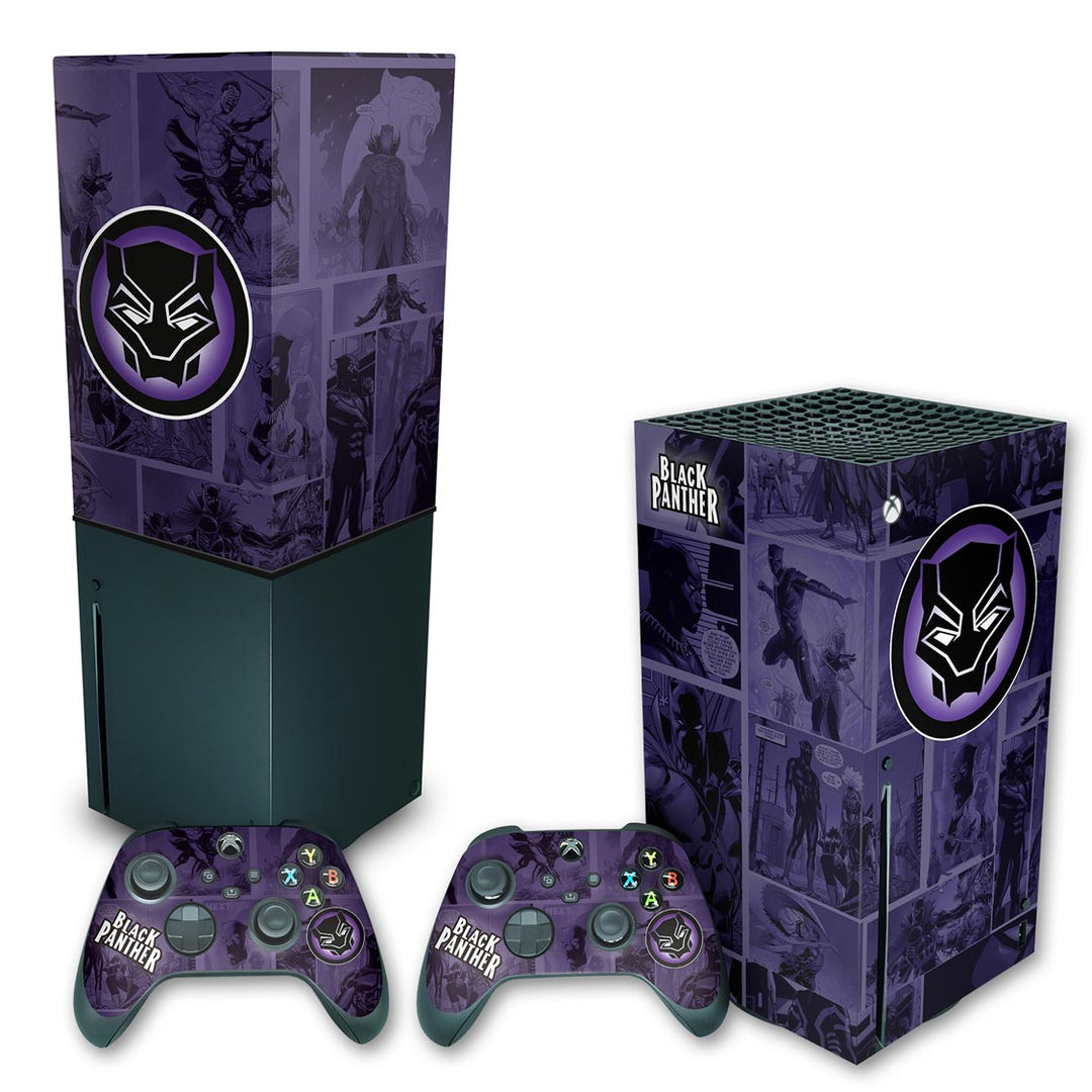 KIT Capa Anti Poeira e Skin Anti-Rage Xbox Series X Vertical - Pantera Negra Comics - Pop Arte Skins