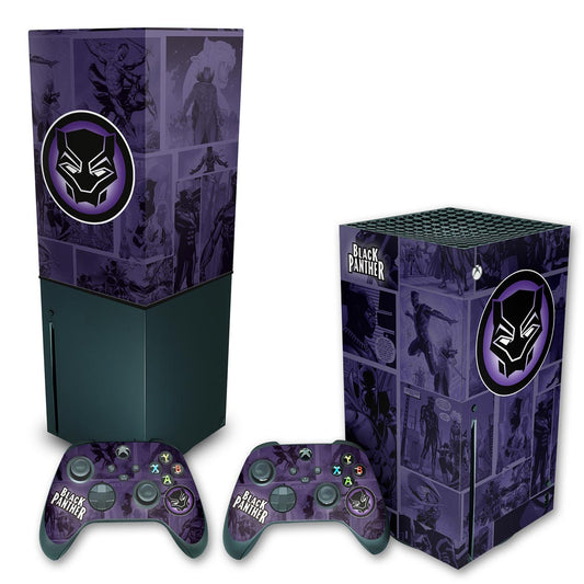 KIT Capa Anti Poeira e Skin Anti-Rage Xbox Series X Vertical - Pantera Negra Comics