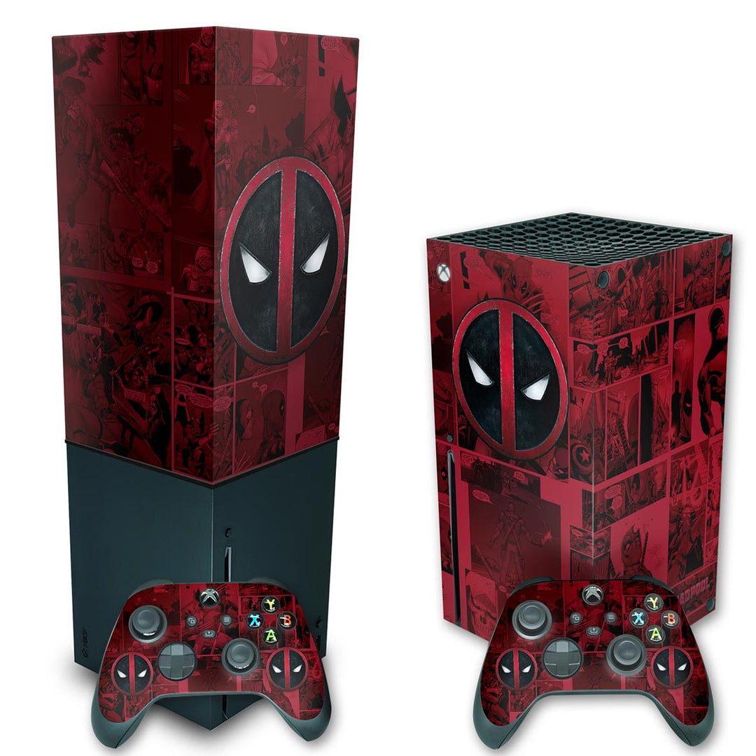 KIT Capa Anti Poeira e Skin Anti-Rage Xbox Series X Vertical - Deadpool Comics - Pop Arte Skins - foto 2