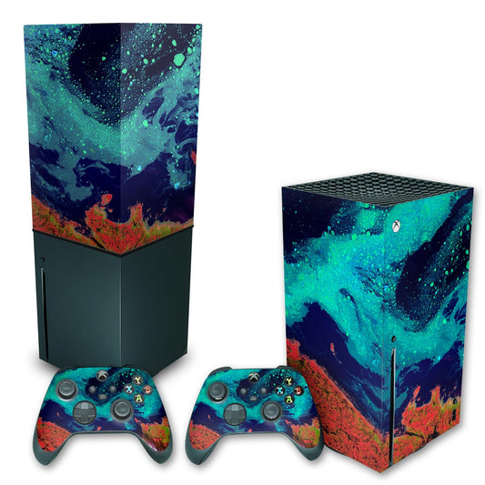 KIT Capa Anti Poeira e Skin Anti-Rage Xbox Series X Vertical - Abstrato #105
