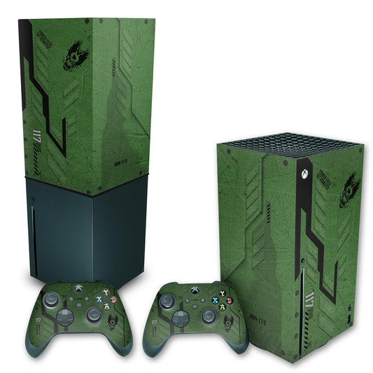 KIT Capa Anti Poeira e Skin Anti-Rage Xbox Series X Vertical - Halo Infinite