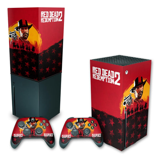 KIT Capa Anti Poeira e Skin Anti-Rage Xbox Series X Vertical - Red Dead Redemption 2