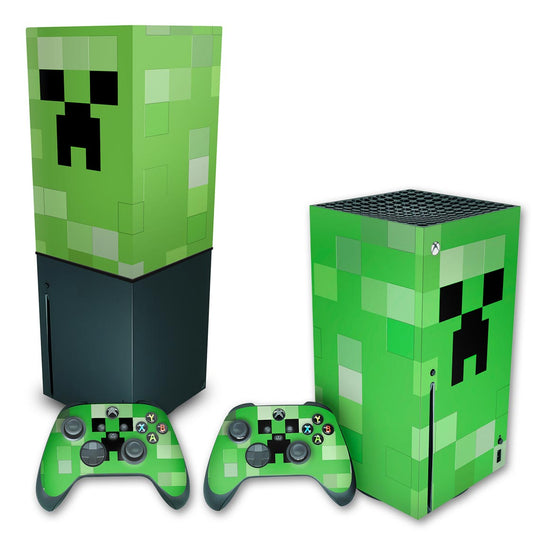 KIT Capa Anti Poeira e Skin Anti-Rage Xbox Series X Vertical - Creeper Minecraft