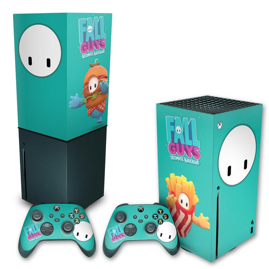 KIT Capa Anti Poeira e Skin Anti-Rage Xbox Series X Vertical - Fall Guys