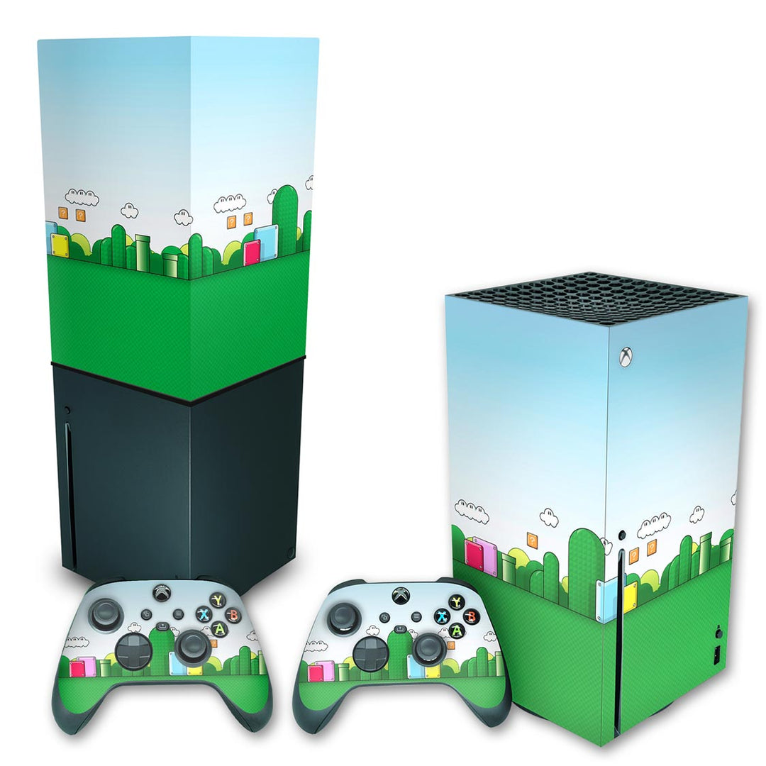 KIT Capa Anti Poeira e Skin Anti-Rage Xbox Series X Vertical - Super Mario Bros - Pop Arte Skins