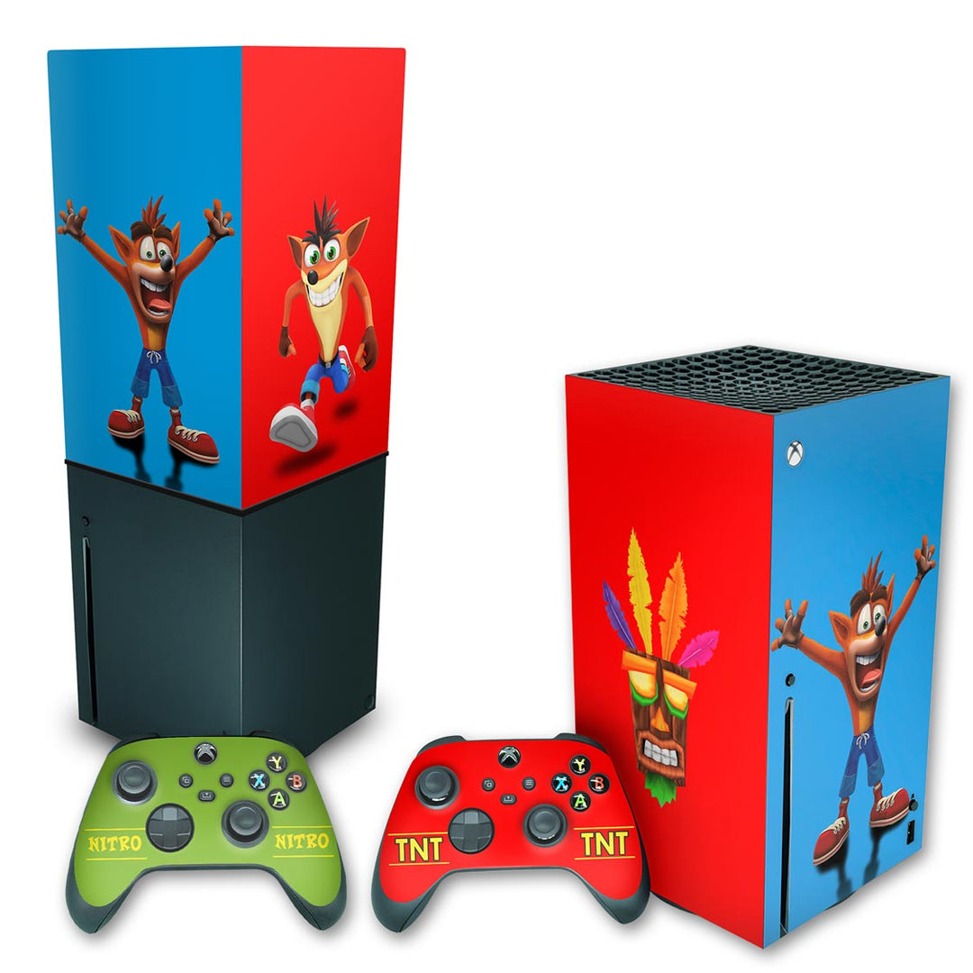 KIT Capa Anti Poeira e Skin Anti-Rage Xbox Series X Vertical - Crash Bandicoot - Pop Arte Skins