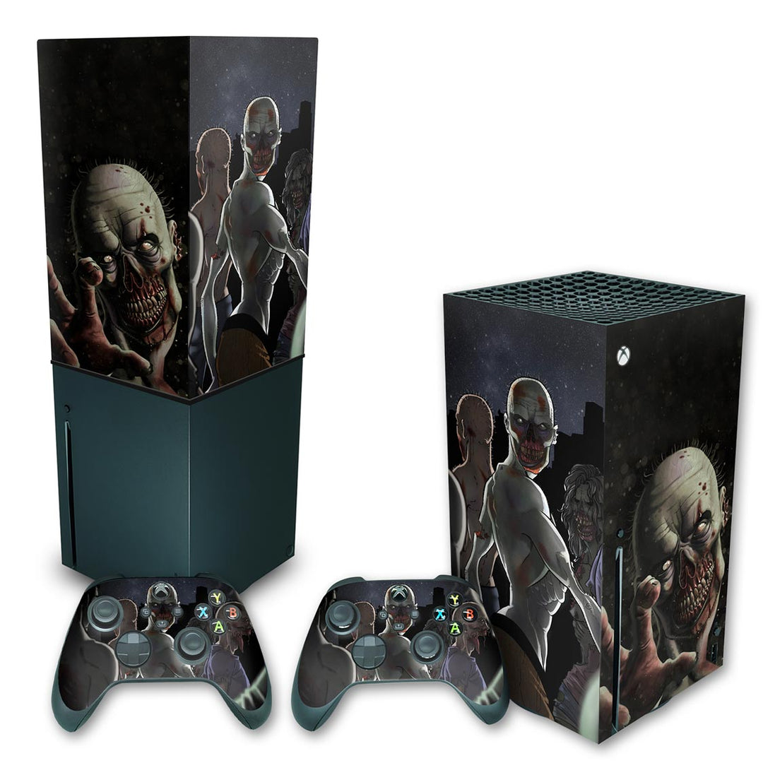 KIT Capa Anti Poeira e Skin Anti-Rage Xbox Series X Vertical - Zombie Zumbi The Walking - Pop Arte Skins