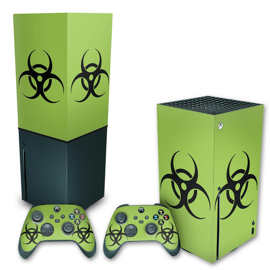 KIT Capa Anti Poeira e Skin Anti-Rage Xbox Series X Vertical - Biohazard Radioativo