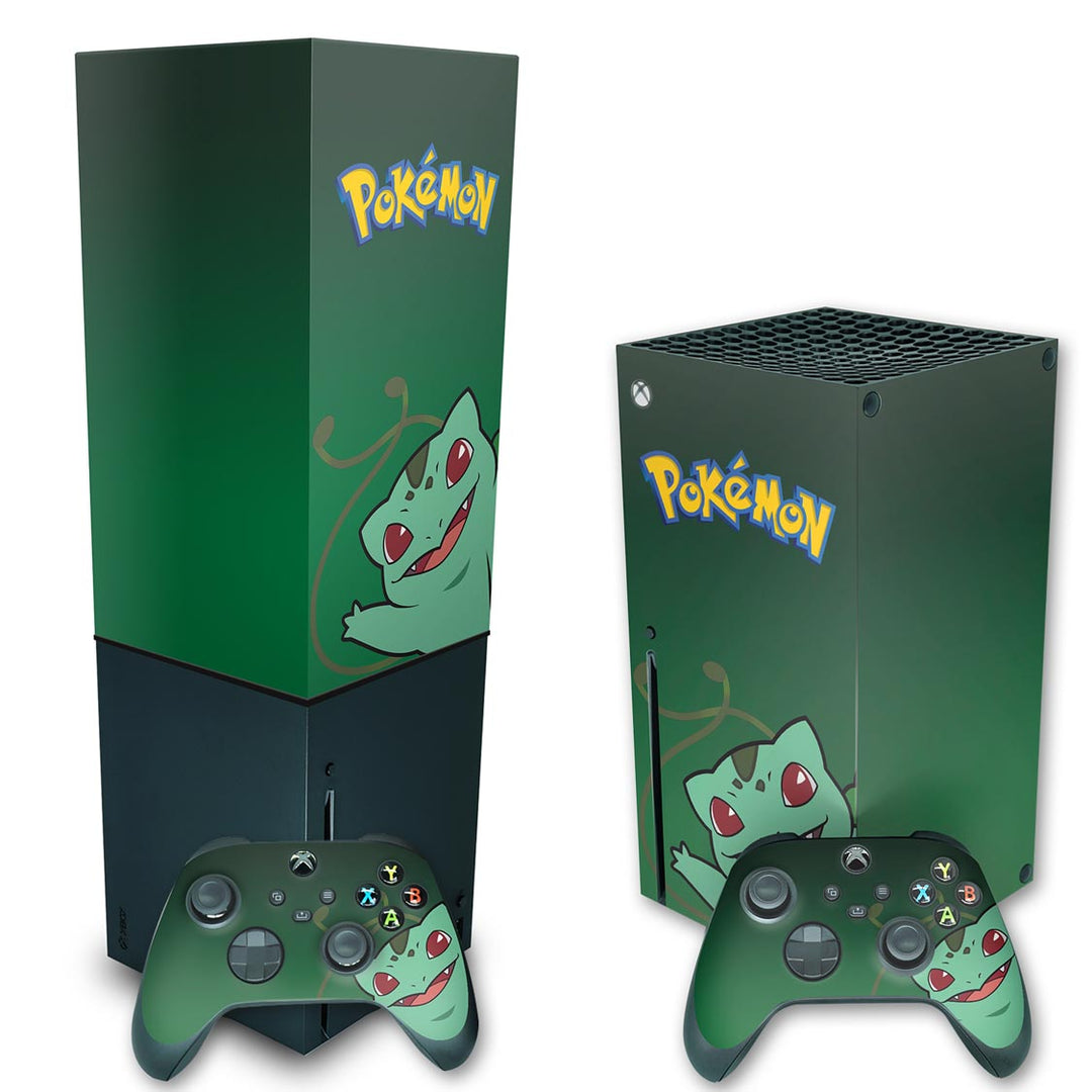 KIT Capa Anti Poeira e Skin Anti-Rage Xbox Series X Vertical - Pokemon Bulbasaur - Pop Arte Skins - foto 2