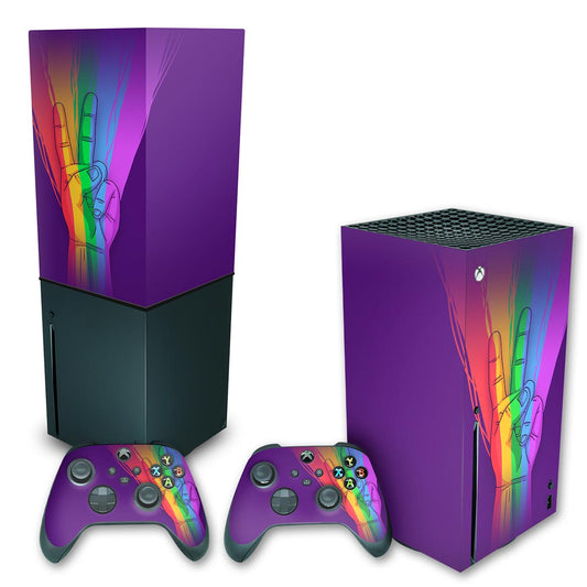 KIT Capa Anti Poeira e Skin Anti-Rage Xbox Series X Vertical - Rainbow Colors Colorido