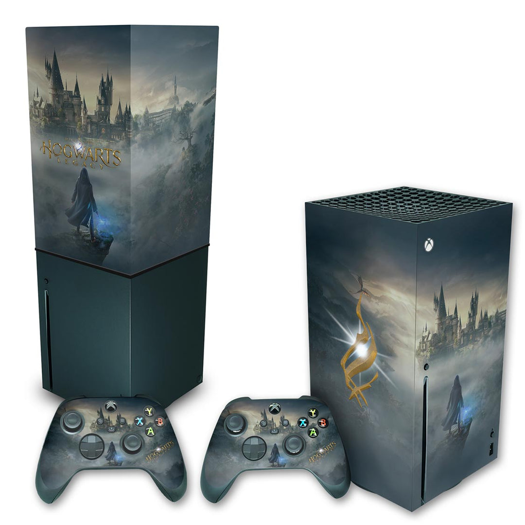 KIT Capa Anti Poeira e Skin Anti-Rage Xbox Series X Vertical - Hogwarts Legacy - Pop Arte Skins