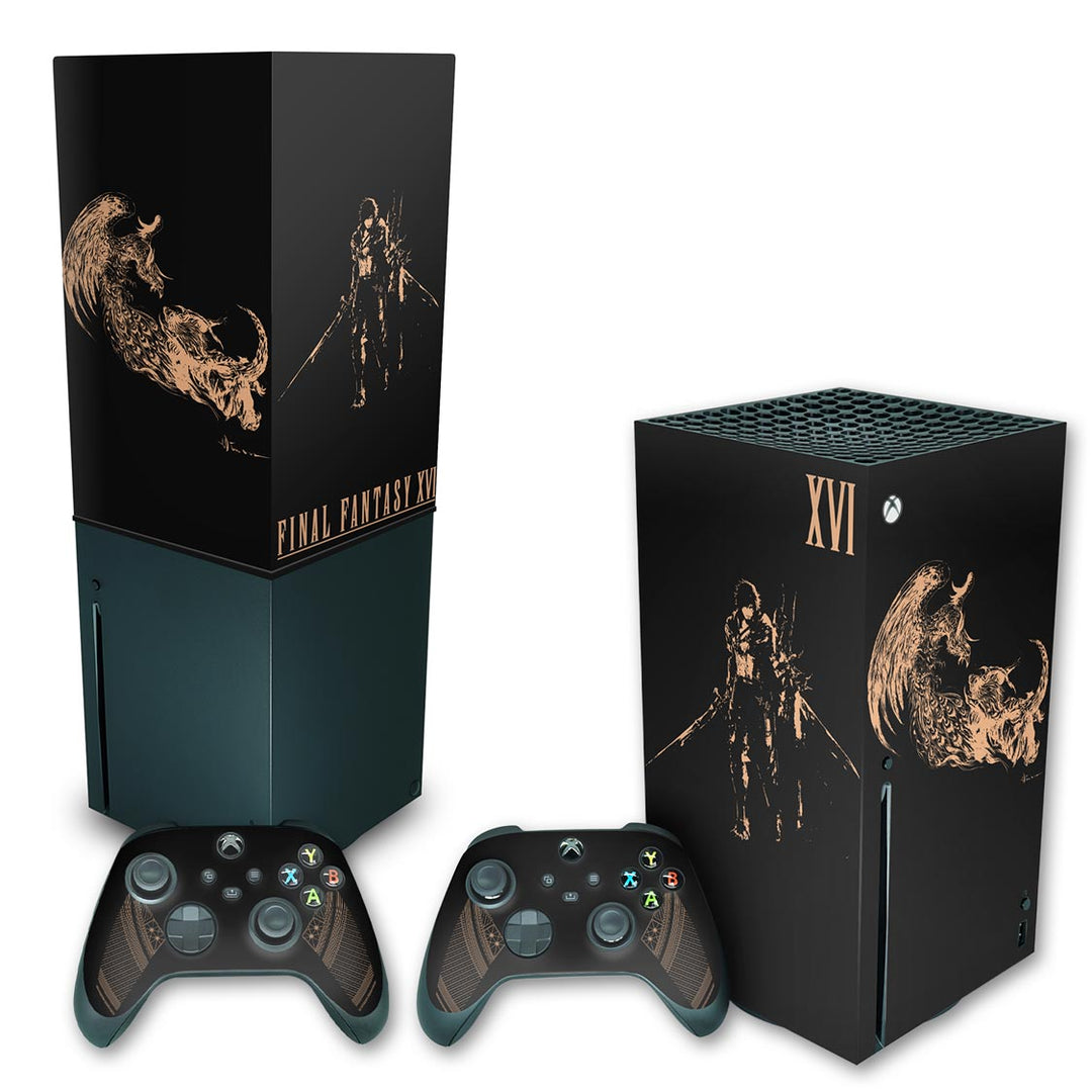 KIT Capa Anti Poeira e Skin Anti-Rage Xbox Series X Vertical - Final Fantasy XVI Edition - Pop Arte Skins