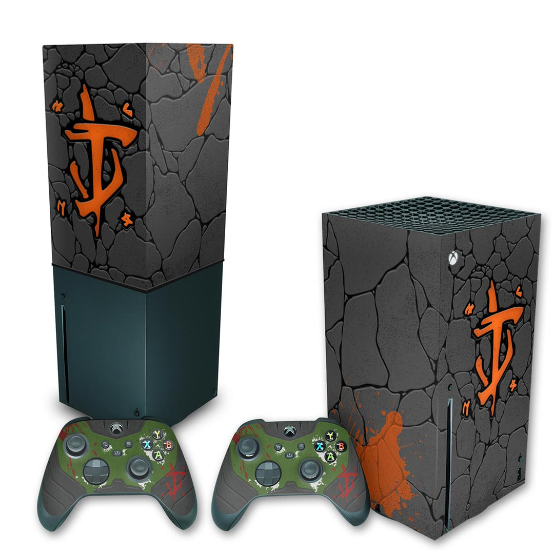 KIT Capa Anti Poeira e Skin Anti-Rage Xbox Series X Vertical - Doom: The Dark Ages - Pop Arte Skins