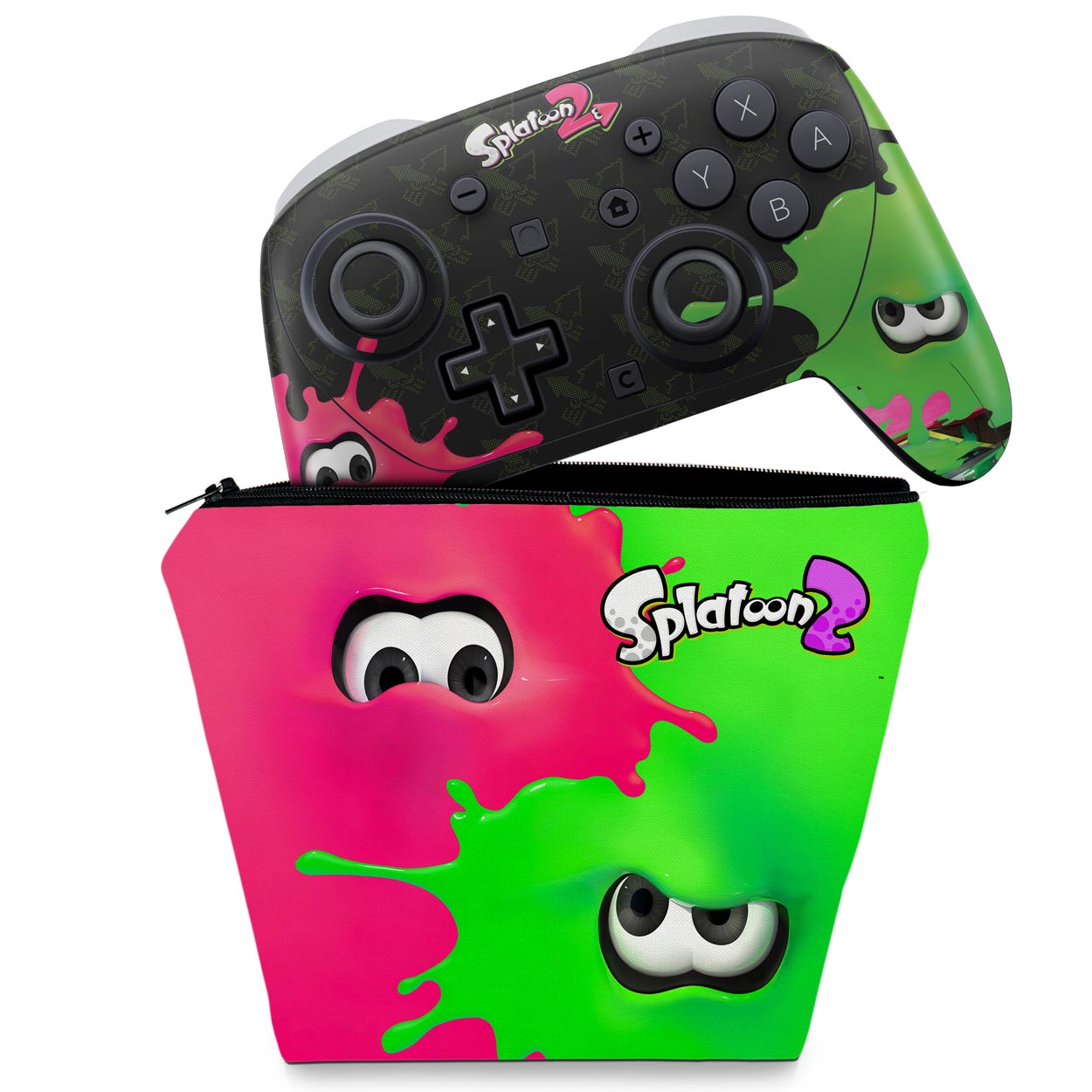KIT Capa Case e Skin Anti-Rage Nintendo Switch 2 Pro Controle - Splatoon 2