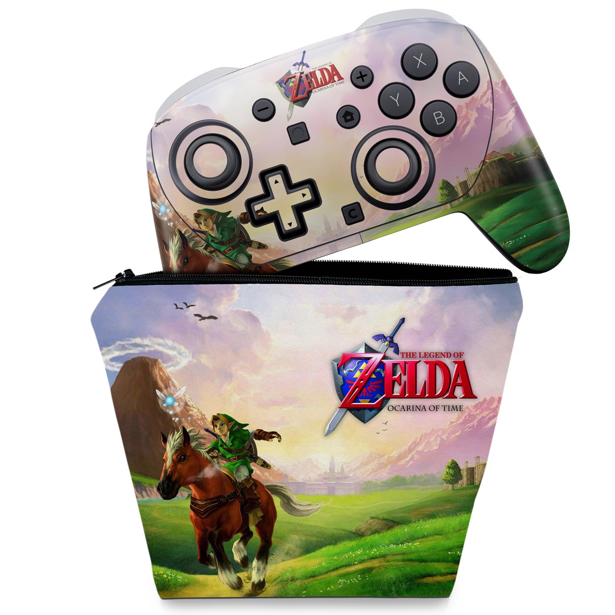 KIT Capa Case e Skin Anti-Rage Nintendo Switch 2 Pro Controle - Zelda Ocarina Of Time