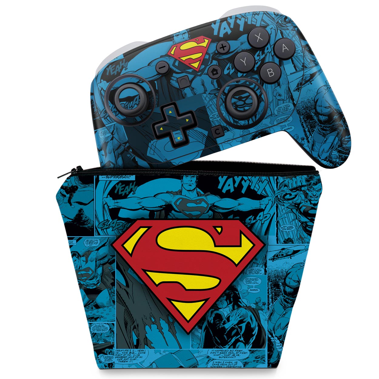 KIT Capa Case e Skin Anti-Rage Nintendo Switch 2 Pro Controle - Superman Comics