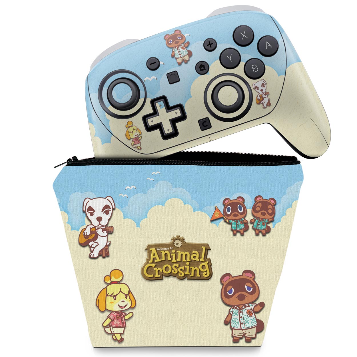 KIT Capa Case e Skin Anti-Rage Nintendo Switch 2 Pro Controle - Animal Crossing
