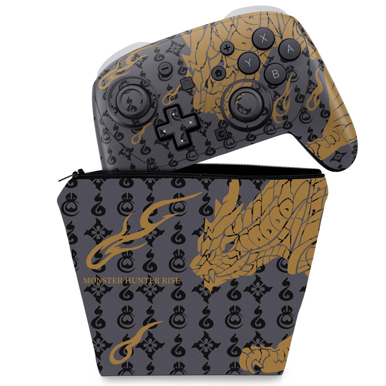 KIT Capa Case e Skin Anti-Rage Nintendo Switch 2 Pro Controle - Monster Hunter Rise