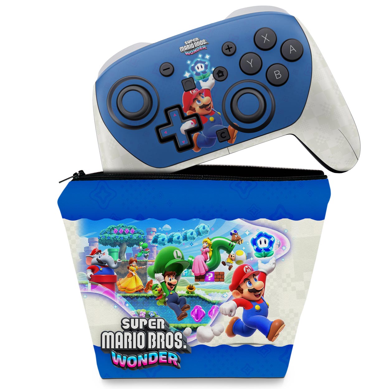 KIT Capa Case e Skin Anti-Rage Nintendo Switch 2 Pro Controle - Super Mario Bros. Wonder