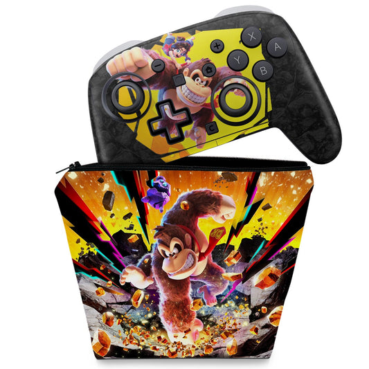 KIT Capa Case e Skin Anti-Rage Nintendo Switch 2 Pro Controle - Donkey Kong Bananza