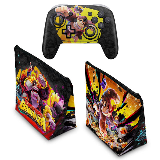 KIT Capa Case e Skin Anti-Rage Nintendo Switch 2 Pro Controle - Donkey Kong Bananza