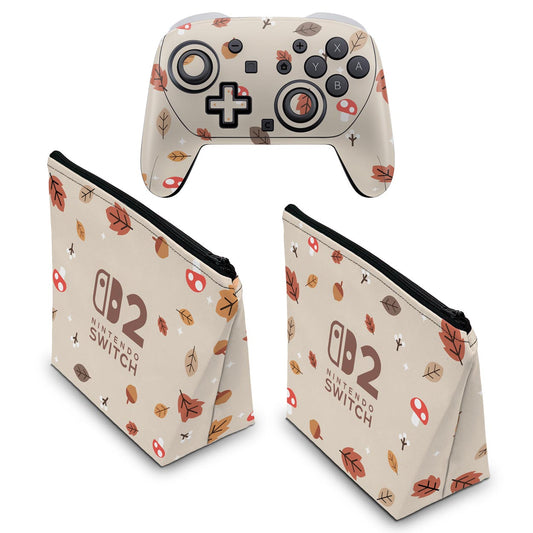 KIT Capa Case e Skin Anti-Rage Nintendo Switch 2 Pro Controle - Outono