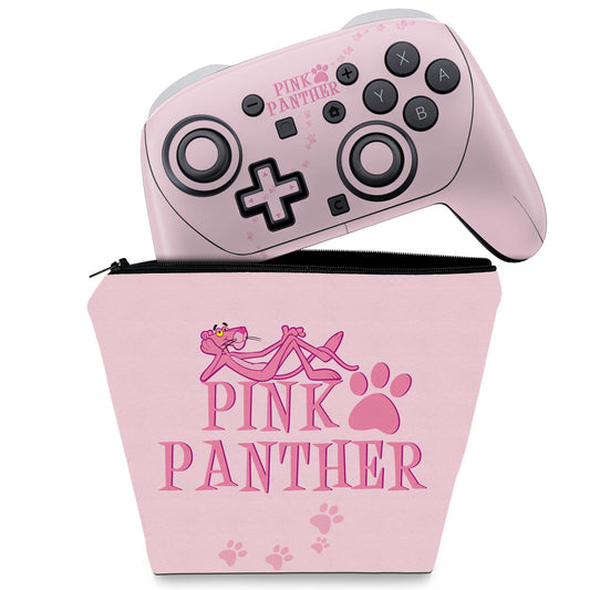 KIT Capa Case e Skin Anti-Rage Nintendo Switch 2 Pro Controle - Pantera Cor de Rosa