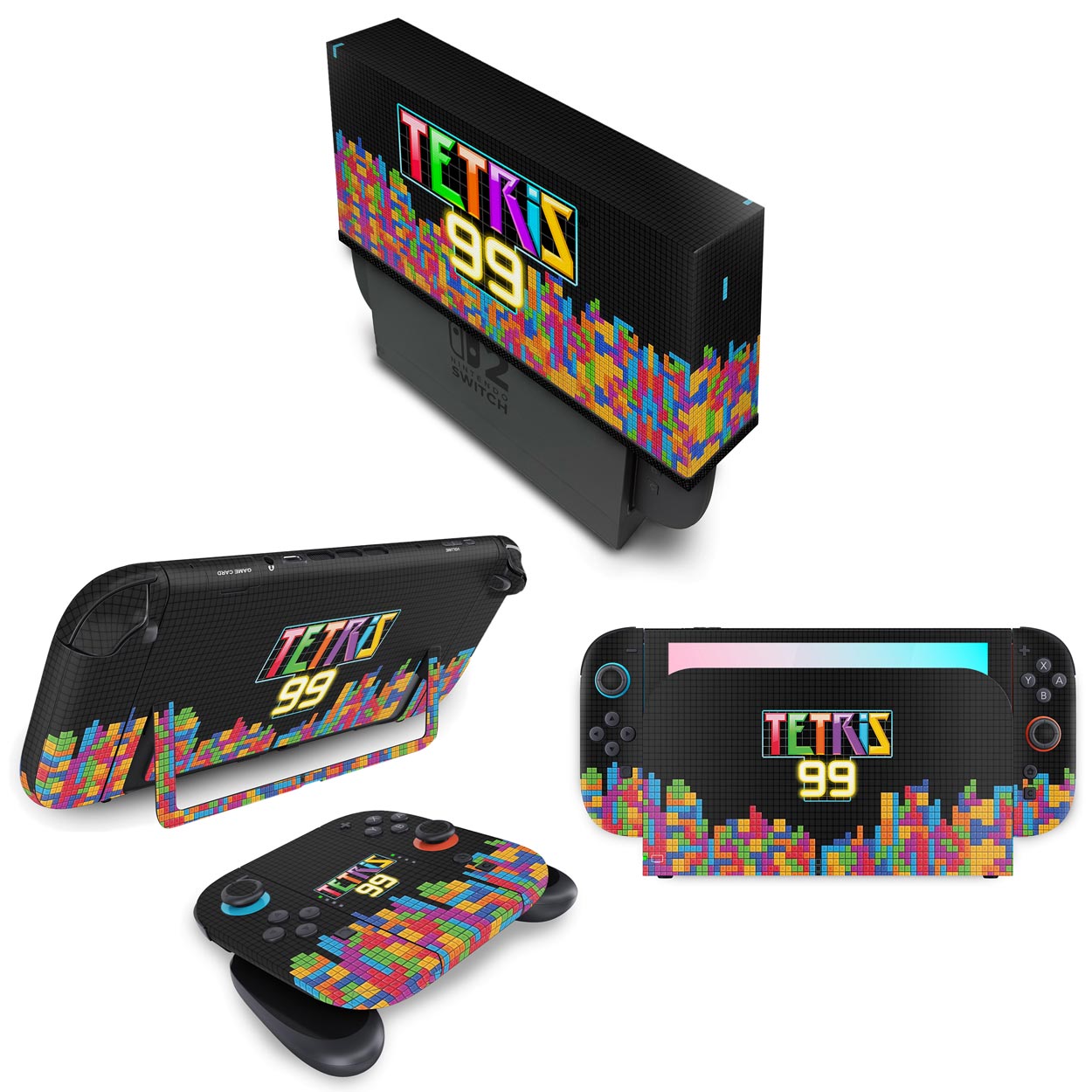 KIT Nintendo Switch 2 Skin Anti-Rage e Capa Anti Poeira - Tetris 99
