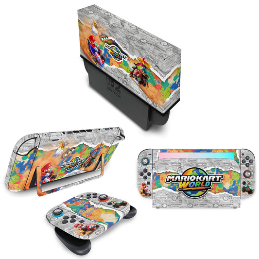 KIT Nintendo Switch 2 Skin Anti-Rage e Capa Anti Poeira - Mario Kart World