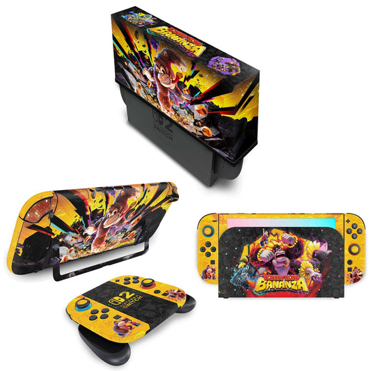 KIT Nintendo Switch 2 Skin Anti-Rage e Capa Anti Poeira - Donkey Kong Bananza