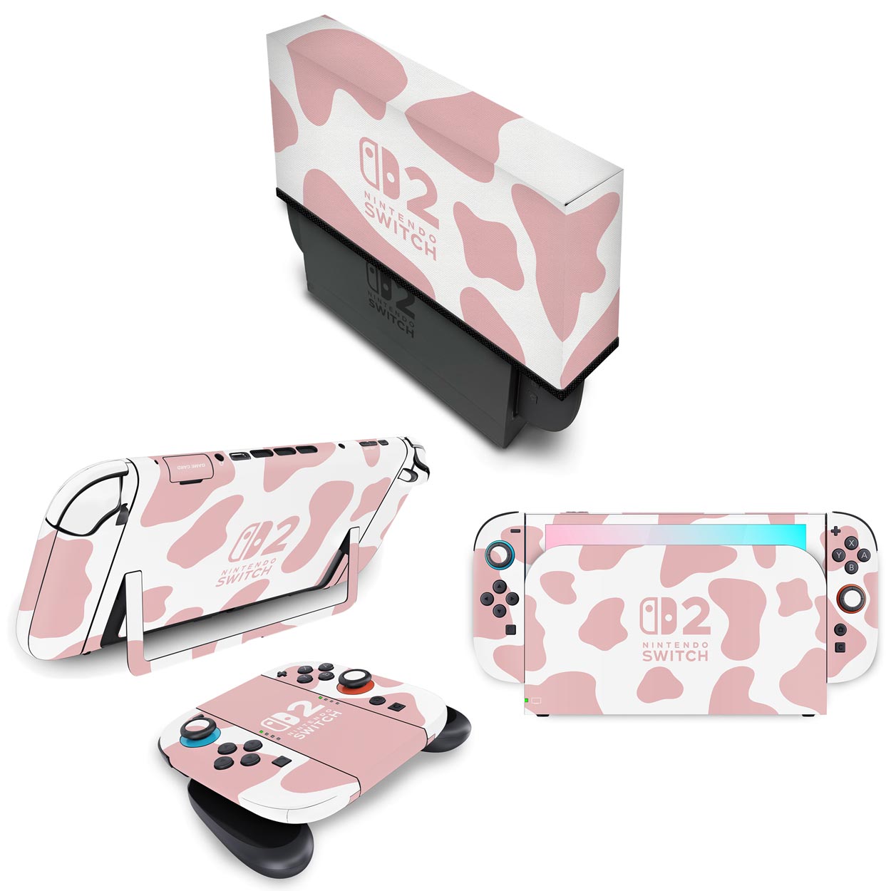 KIT Nintendo Switch 2 Skin Anti-Rage e Capa Anti Poeira - Vaquinha Rosa