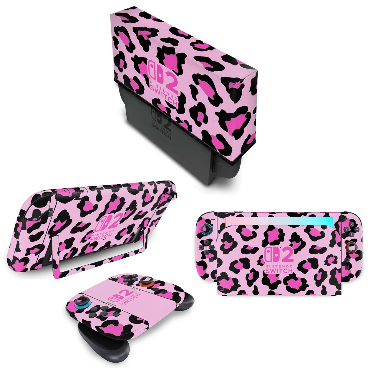 KIT Nintendo Switch 2 Skin Anti-Rage e Capa Anti Poeira - Onça Rosa