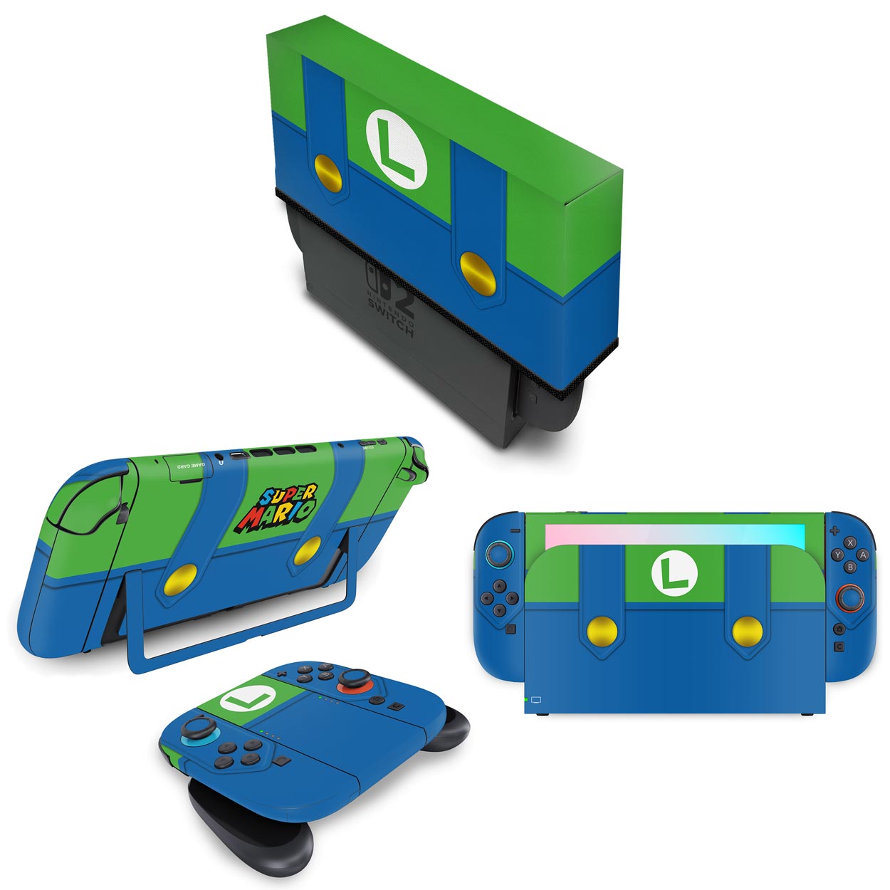 KIT Nintendo Switch 2 Skin Anti-Rage e Capa Anti Poeira - Luigi Verde Mania
