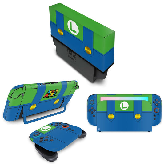 KIT Nintendo Switch 2 Skin Anti-Rage e Capa Anti Poeira - Luigi Verde Mania