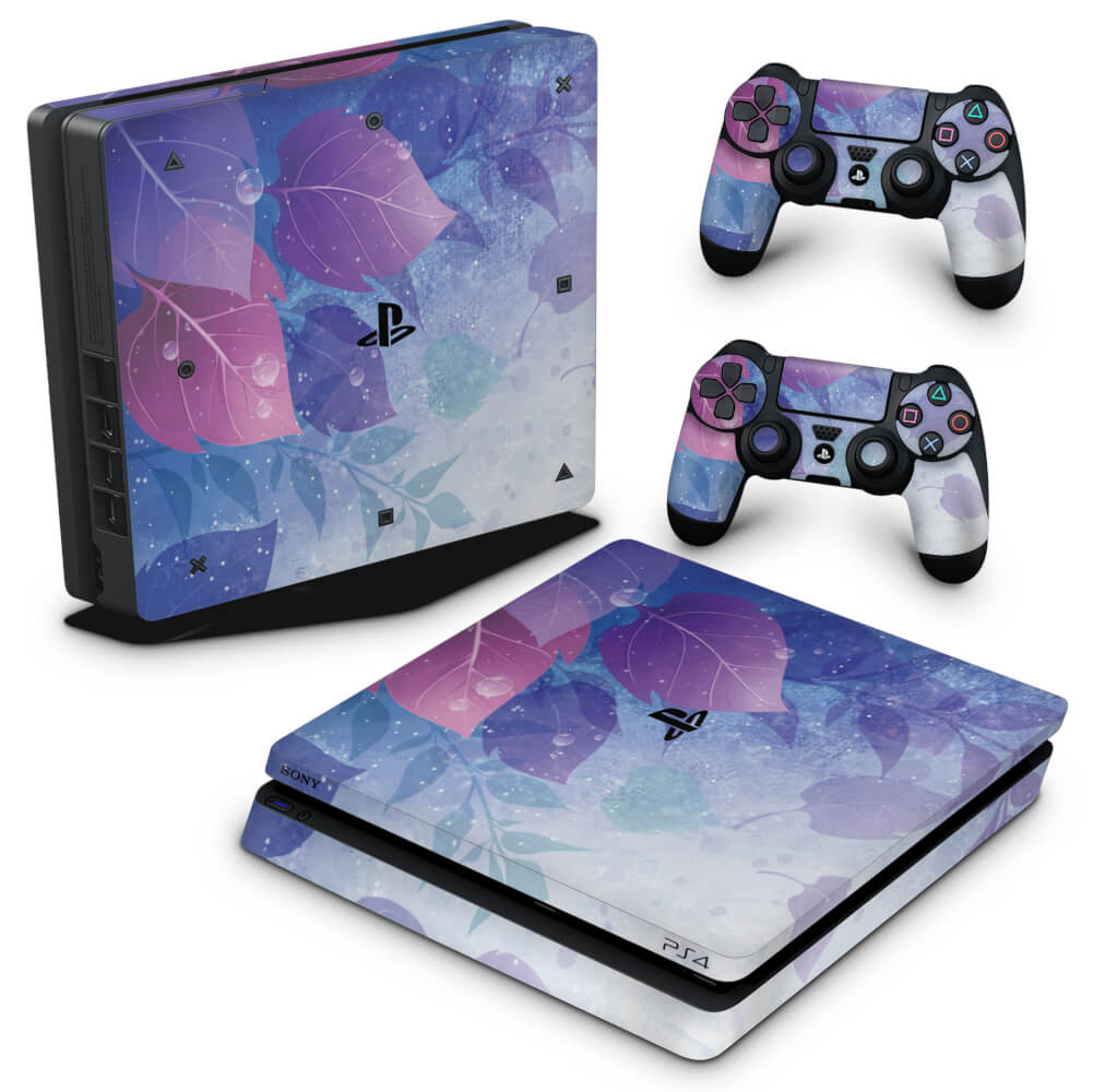 Skin Anti-Rage PS4 Slim - Folhas Lilás