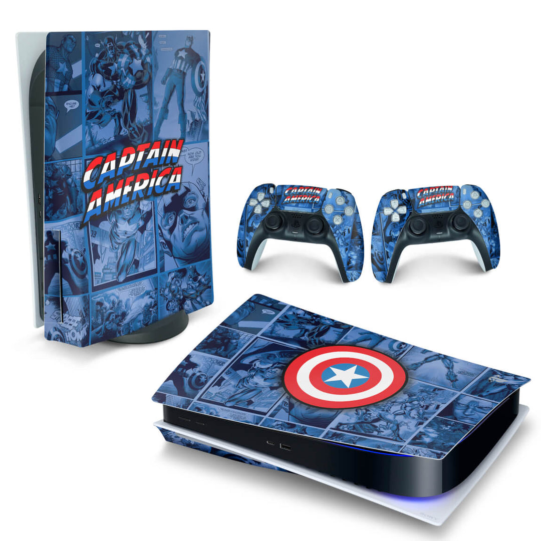 Skin Anti-Rage PS5 Fat Horizontal - Capitão América Comics - Pop Arte Skins