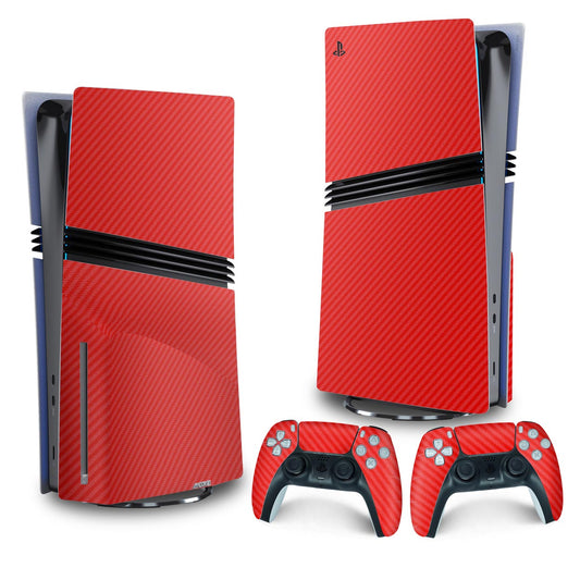 Skin Anti-Rage PS5 Pro Vertical - Fibra de Carbono Vermelho