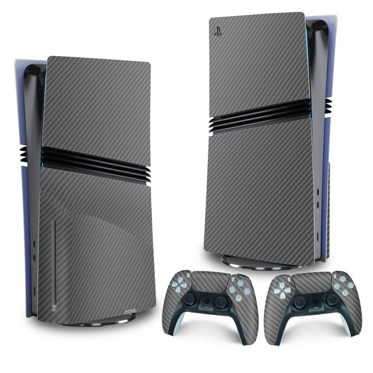 Skin Anti-Rage PS5 Pro Vertical - Fibra de Carbono Cinza Grafite
