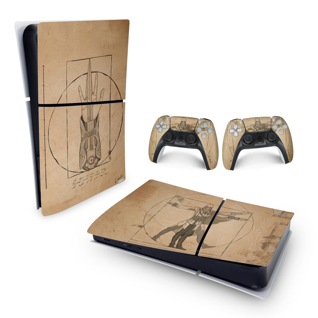 Skin Anti-Rage PS5 Slim Horizontal - Assassin’S Creed Vitruviano - Pop Arte Skins - foto 4