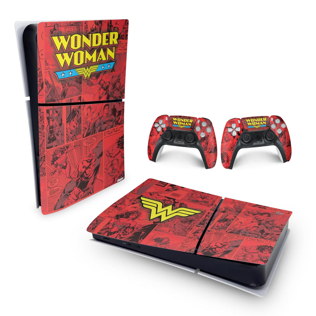 Skin Anti-Rage PS5 Slim Horizontal - Mulher Maravilha Comics - Pop Arte Skins - foto 4