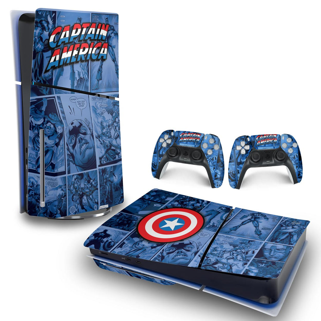 Skin Anti-Rage PS5 Slim Horizontal - Capitão América Comics - Pop Arte Skins