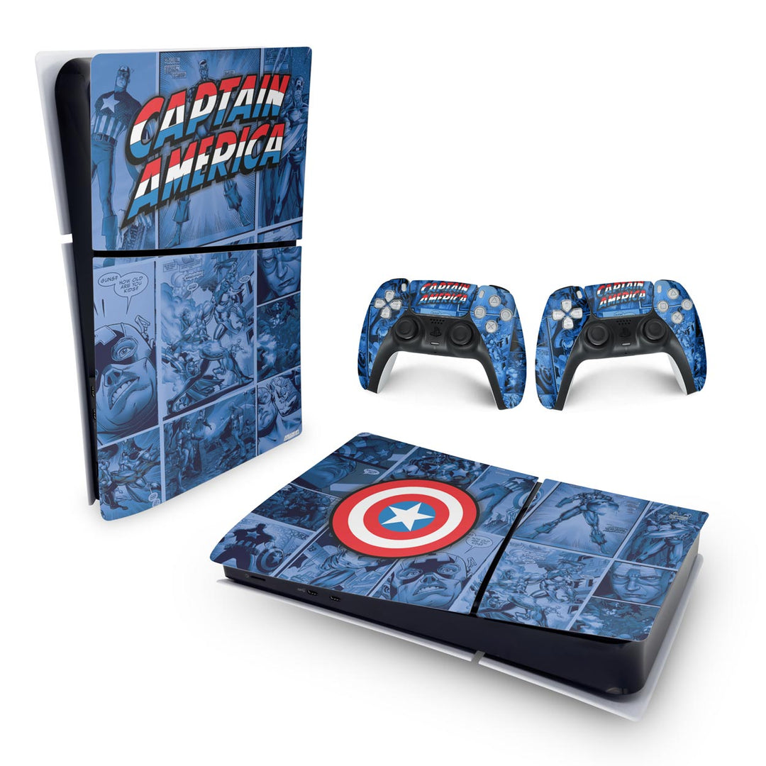 Skin Anti-Rage PS5 Slim Horizontal - Capitão América Comics - Pop Arte Skins - foto 3