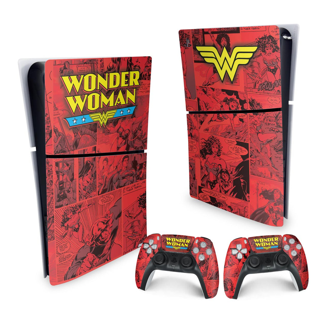 Skin Anti-Rage PS5 Slim Vertical - Mulher Maravilha Comics - Pop Arte Skins - foto 4