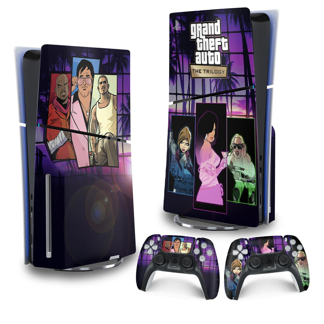 Skin Anti-Rage PS5 Slim Vertical - GTA The Trilogy - Pop Arte Skins