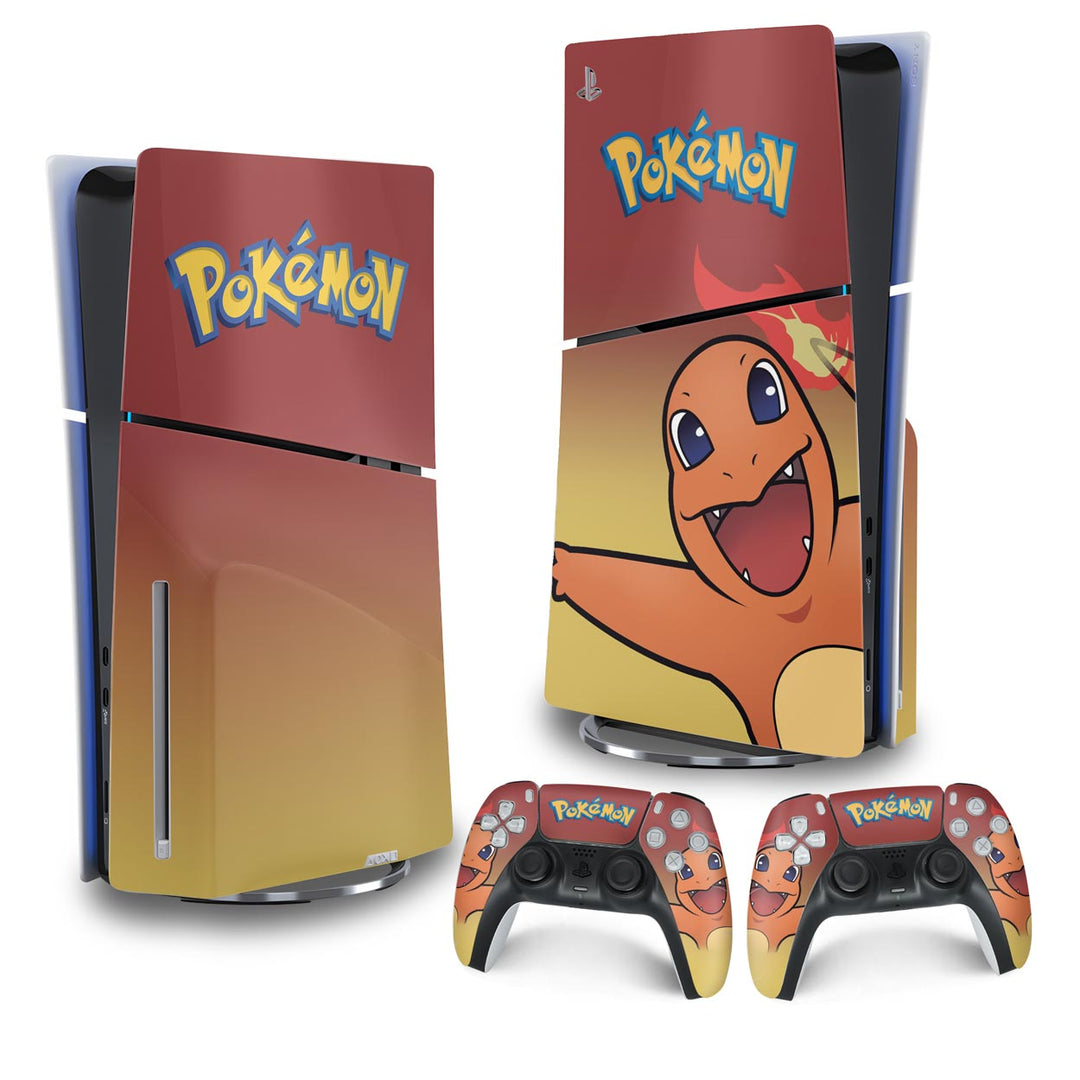 Skin Anti-Rage PS5 Slim Vertical - Pokemon Charmander - Pop Arte Skins
