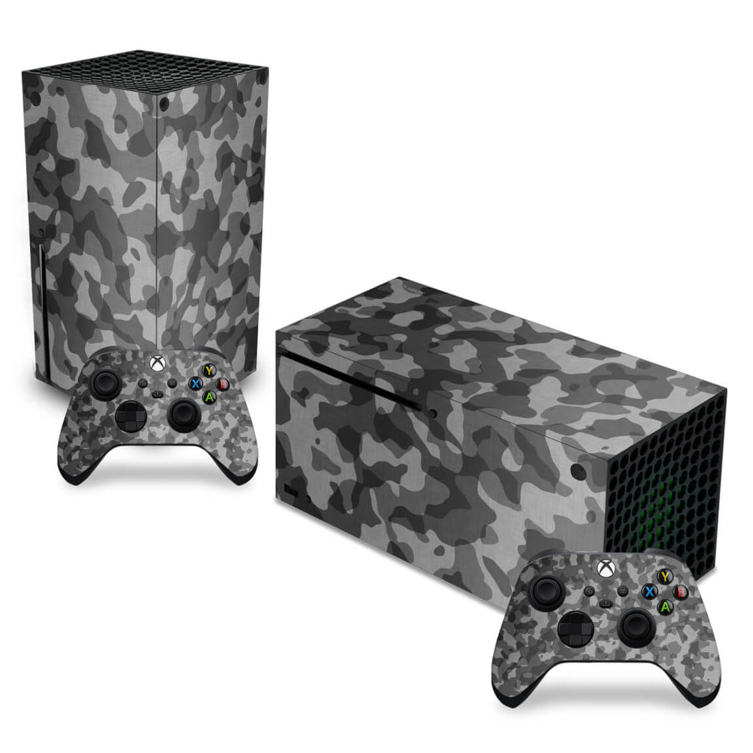 Skin Anti-Rage Xbox Series X Horizontal - Camuflado Cinza - Pop Arte Skins