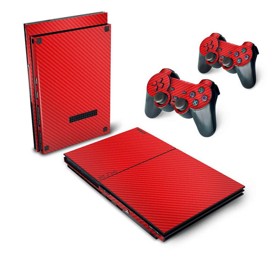 Skin Anti-Rage PS2 Slim - Fibra de Carbono Vermelho